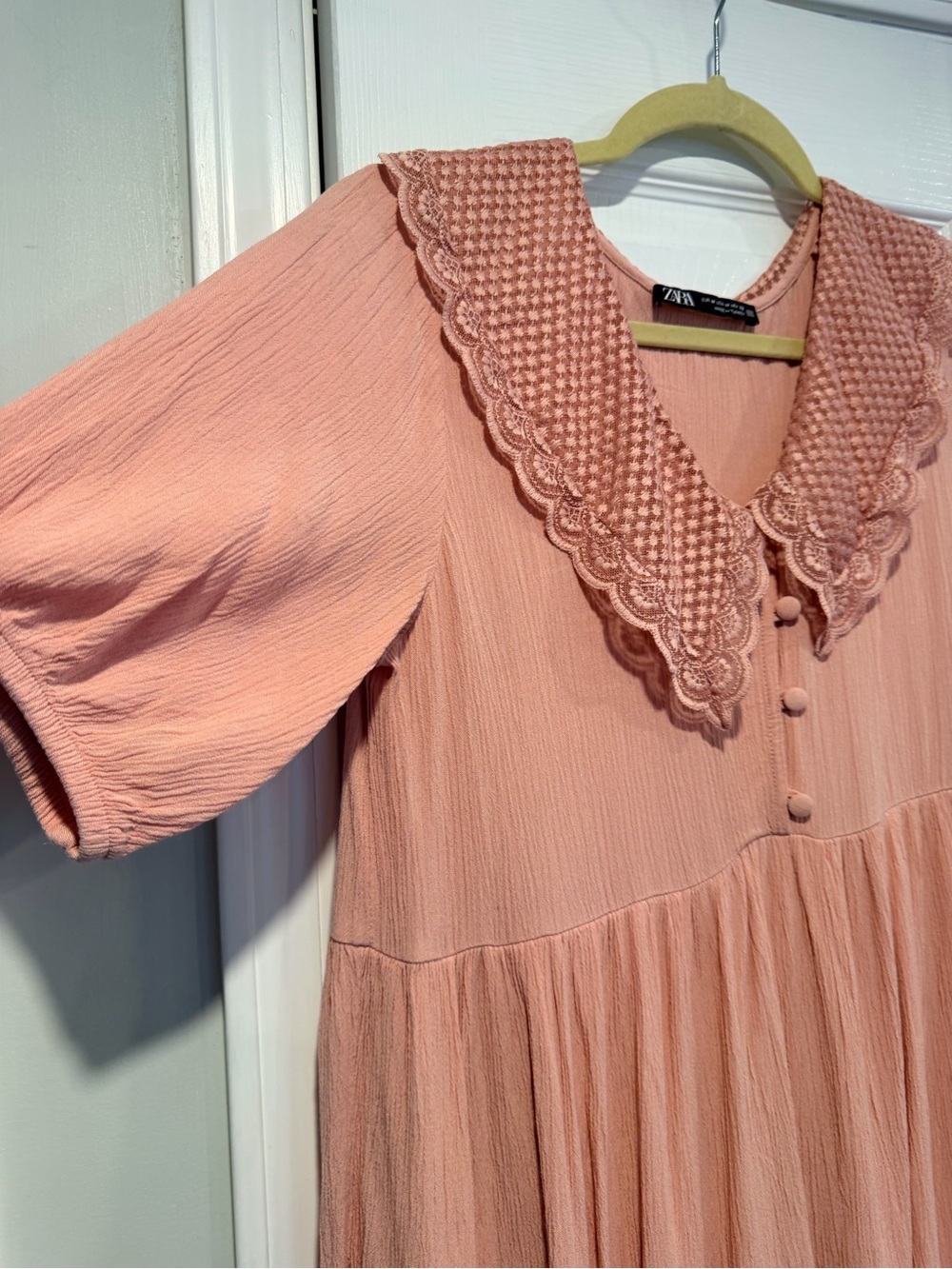 Zara Size M Embroidered Lace Collar Babydoll Tunic Dress Top Boho Cottagecore - Picture 2 of 11